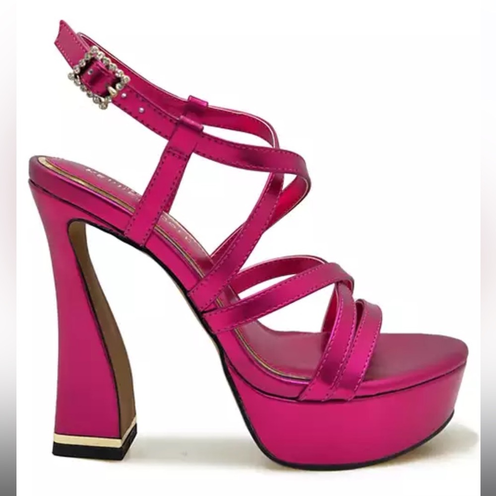 LIKE NEW! KENNETH COLE Allen Strappy Hot Pink Platform High Heel Sandals - Picture 3 of 15